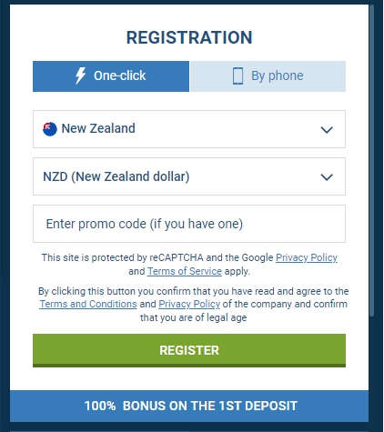 1xbet registration NZ